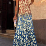 Bianca Tie-dye Ombre Gold Floral Print A-line Halterneck Maxi Dress