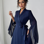 A-Line Elasticated Waist Interlace See-Through Solid Color Split-Joint Split-Side Tied Waist V-Neck Mini Dresses