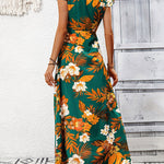 High-Low Loose Flower Print Split-Joint V-Neck Maxi Dresses