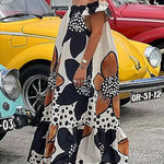 Loose Short Sleeves Flower Print Split-Joint Off-The-Shoulder Maxi Dresses