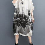 Half Sleeves Loose Printed Lapel Midi Dresses