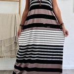 Multicolour Stripes Spaghetti Straps V Neck Maxi Dress