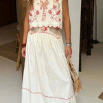 Sunny Day Linen Blend Contrast Embroidered Print Scallop Trim Lace-up Top