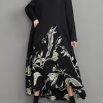 A-Line High-Low Asymmetric Flower Print Split-Joint V-Neck Midi Dresses