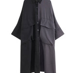 Casual Long Sleeves Loose Buttoned Contrast Color Split-Joint Lapel Collar Midi Dresses