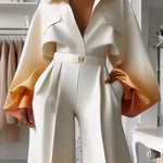 Loose Puff Sleeves Gradient Split-Joint Lapel Blouses&Shirts Tops