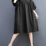Loose Short Sleeves Solid Color Round-Neck Midi Dresses