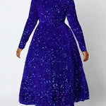 A-Line High Waisted Sequined Split-Joint Zipper Round-Neck Maxi Dresses
