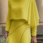 Long Sleeves Loose Asymmetric Solid Color Split-Joint Round-neck T-Shirts Tops