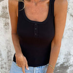 Solid Buttoned Stretch Rib Slim Fit Tank Top