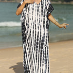 Loose Short Sleeves Printed Split-Side Sun Protection V-Neck Maxi Dresses