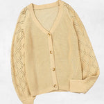 V Neck Long Sleeve Button Down Ribbed Sweatshirts Cardigan