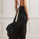 COLOR CONTRAST TIED OPEN BACK DRESS