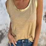 Tan Contrast Trim Round Neck Tank Top