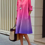 Long Sleeves Gradient Lapel Midi Dresses