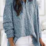 Casual Solid Buttons V Neck Tops