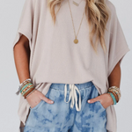 Ribbed Knit Batwing Sleeve Tunic Oversized T Shirt
