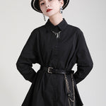 Urban Loose Split-Joint Lapel Long Sleeves Midi Dress
