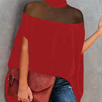 Batwing Sleeves See-Through High-Neck Blouses&Shirts Tops