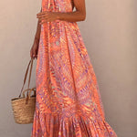 Sunita Ethnic Print A-line Halter Tassel Vacation Maxi Dress