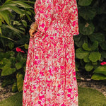 Rose Plus Size Floral V Neck Flounce Sleeve Boho Maxi Dress