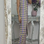 Retro Print Casual Split Top Two-Piece Set