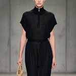 Women's Minimalist Knitted Zipper Collar Short-sleeved Sheer Maxi Dress