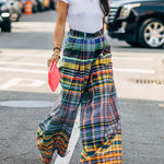 Stylish Selection Wide Leg Loose Checkerboard Printed Casual Pants Bottoms