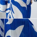 Original Batwing Sleeves Long Sleeves Contrast Color Printed Pleated V-Neck Midi Dresses