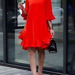 Half Sleeves Loose Falbala Solid Color Round-Neck Midi Dresses