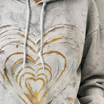 Women'S Casual Color-Block Heart Print Hooded Pullover Sweatshirt