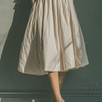 Women's Beige Cotton Blend A-line Midi Dress