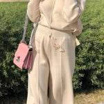 Casual High-neck Knitted Wide-leg Pants Two-piece Suits