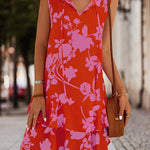 A-Line High Waisted Falbala Printed Split-Joint Tied Tiered V-Neck Mini Dresses