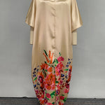A-Line Half Sleeves Elasticity Flower Print Split-Front V-Neck Maxi Dresses
