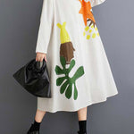 A-Line Long Sleeves Buttoned Pockets Printed Split-Joint Lapel Midi Dresses Shirt Dress