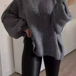 Lantern sleeve turtleneck loose sweater