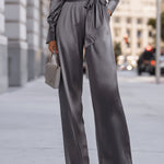Satin Wrap-Front Tie-Waist Wide-Leg Jumpsuit