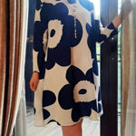 Long Sleeves Loose Flower Print Pleated Mock Neck Mini Dresses