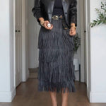 FRINGED MIDI SKIRT