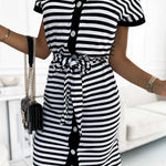 V-neck tie short-sleeve slit dress