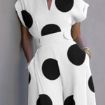 Short Sleeves Wide Leg Polka-Dot V-Neck Jumpsuits