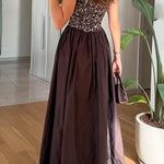 Margovil Crewneck Sleeveless Glitter Sequin Splice Maxi Dress