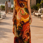 One Shoulder Valley Printed Maxi Dress