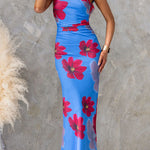 Low-cut Back Sleeveless Floral Print Maxi Dress