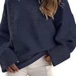 Margovil Crewneck Drop Shoulder Solid Knitted Pullover Sweater
