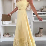Square Neck Pocketed Lace Splice Maxi Cami Dress