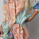 Margovil Unique Print Long Sleeves Button Up Shirt and Pocketed Shorts Linen Set
