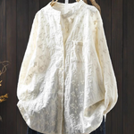 Women's Floral Embroidered Stand-up Collar Cotton Shirt