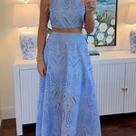 Margovil Sleeveless Crop Top and A-line Maxi Skirt Lace Set